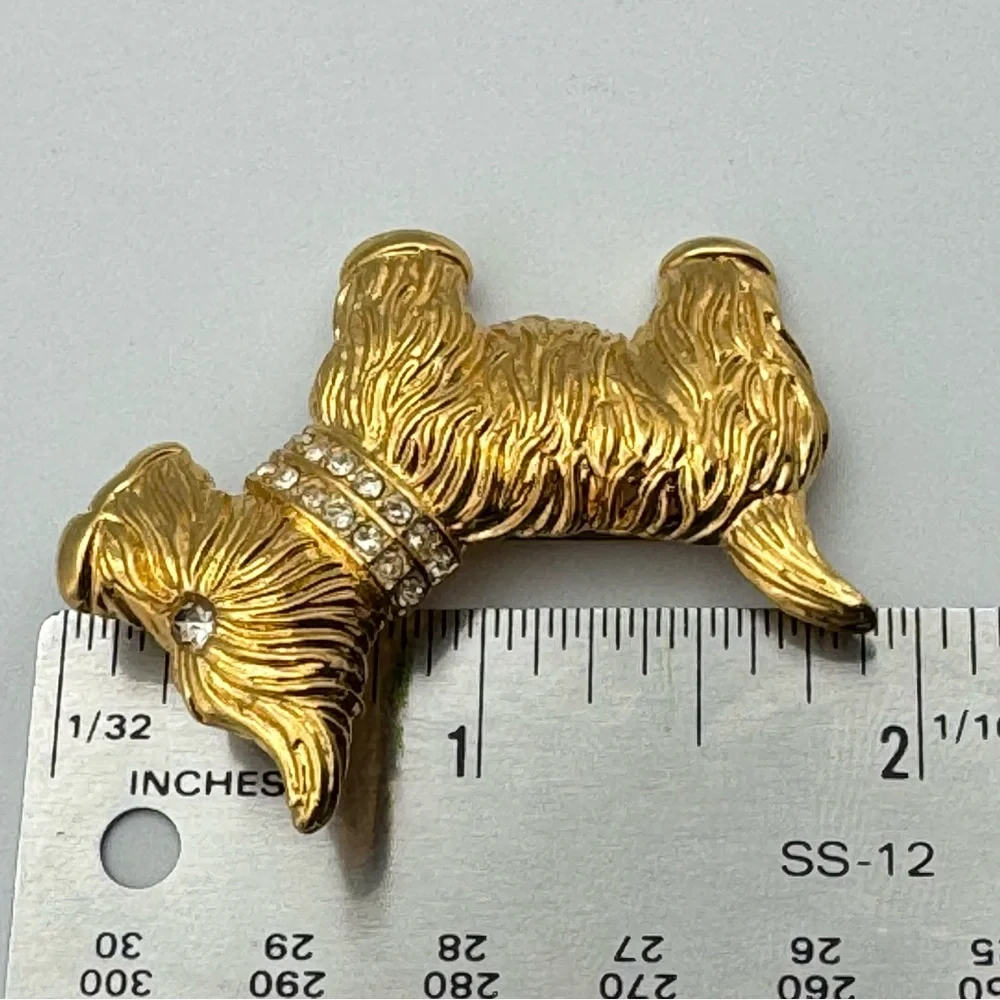 Napier Gold-Tone Scottie Dog Brooch with Rhinestone Collar Vintage
